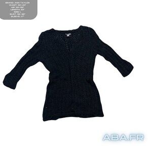 Black Ann Taylor Crochet Women's 3/4 Length Sleeve Sweater Size L